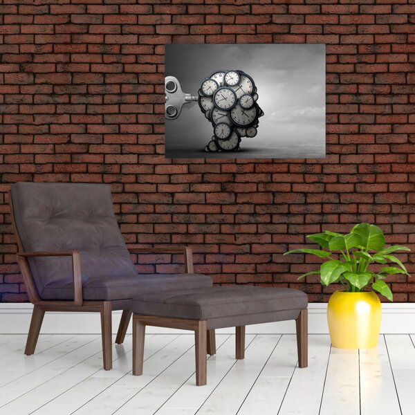 Tablou artistic cu cu cap și ceas (70x50 cm)
