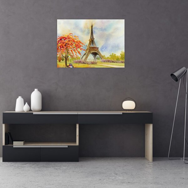 Tablou pictat cu turnul Eiffel (70x50 cm)