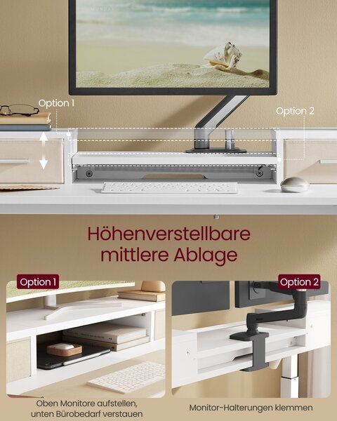 Birou reglabil Vasagle Alb 120x60x131.5 cm
