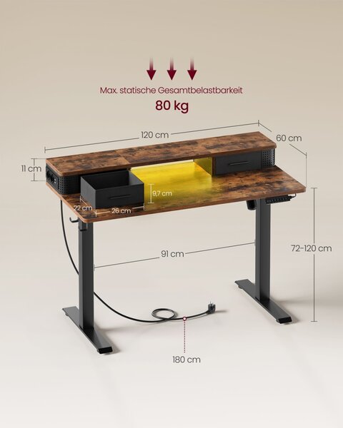 Birou reglabil Vasagle Alb 120x60x131.5 cm