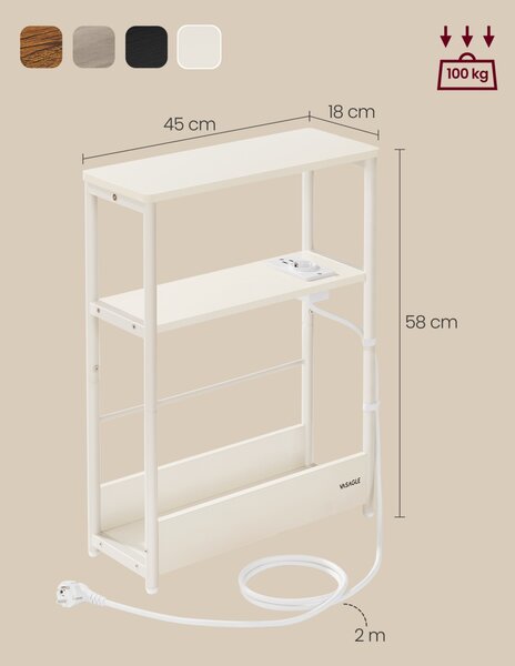 Masuta laterala cu priza Vasagle Alb 45x18x58 cm