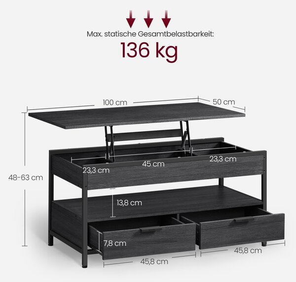 Masuta de cafea extensibila Vasagle Gri 100x50x48 cm