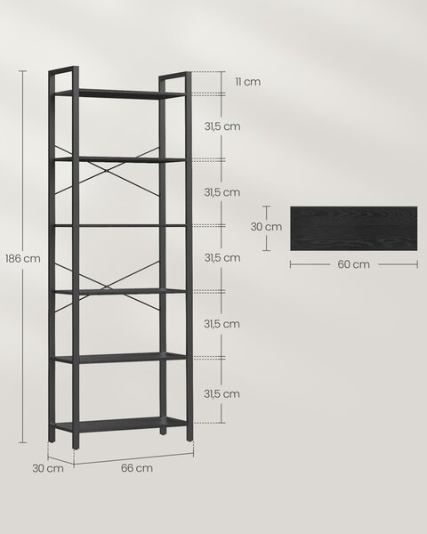 Biblioteca Vasagle Negru 66x30x186 cm