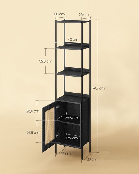 Biblioteca Vasagle Negru 40x30x174.7 cm