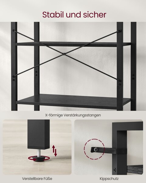 Biblioteca Vasagle Negru 66x30x186 cm