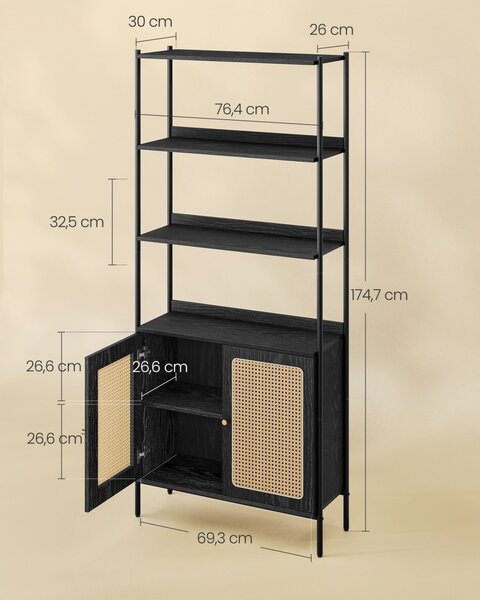 Biblioteca Vasagle Negru 76.4x30x174.7 cm
