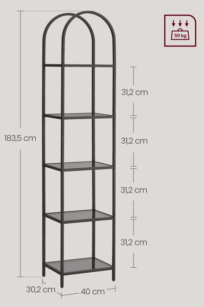 Biblioteca Vasagle Negru 40x30x183 cm