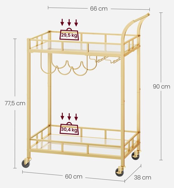 Carucior de bar Vasagle Auriu 65.8x38x90.2 cm