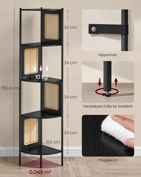 Raft de colt Vasagle Negru 31.9x31.9x156.4 cm