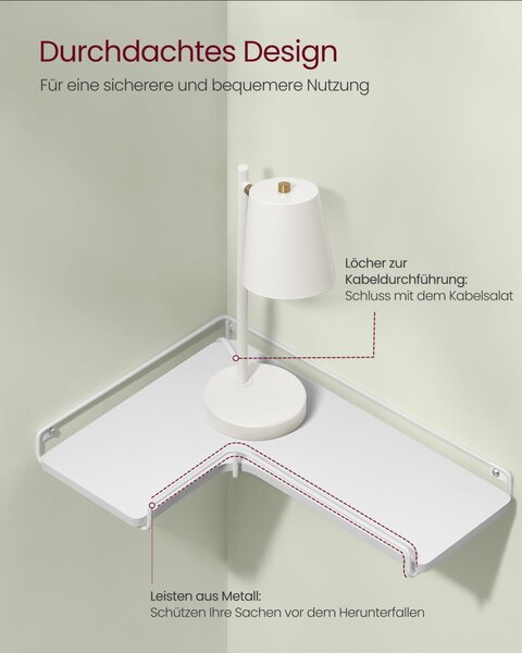 Set 2 rafturi de colt Vasagle Alb 40x29x4 cm