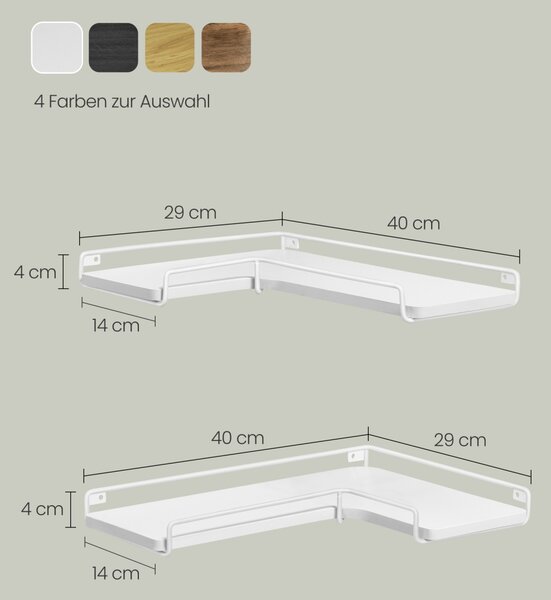 Set 2 rafturi de colt Vasagle Alb 40x29x4 cm