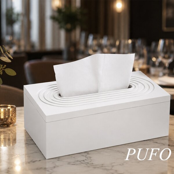 Cutie decorativa Pufo White din lemn pentru servetele, 25 x 14 cm, alb