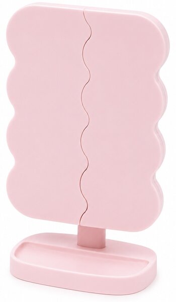 Oglinda de make-up iluminata cu intensitate reglabila, oglinda cosmetica pliabila cu doua panouri laterale, ideala pentru machiaj, ingrijire ten si beauty routine, roz