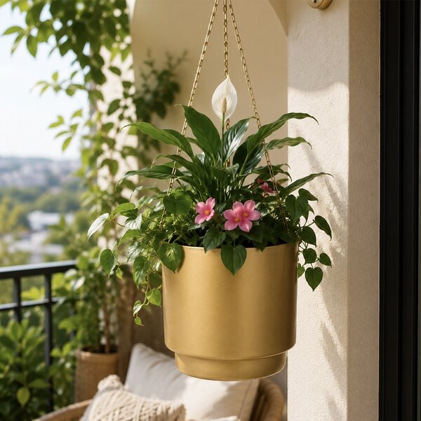 Ghiveci decorativ metalic Pufo Garden pentru flori, Ø 13.5 cm, auriu