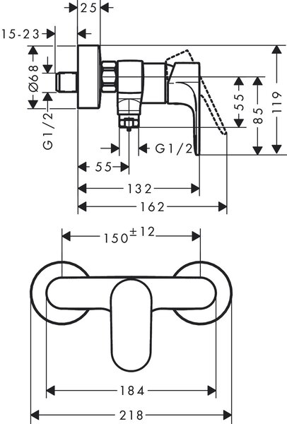 Hansgrohe Rebris S baterie de duș perete crom 72640000