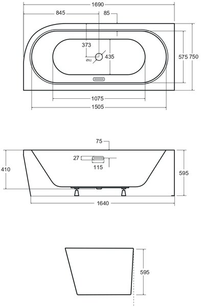 Besco Avita A-Line cadă de perete 170x75 cm dreptunghiulară alb #WAA-170ALBS
