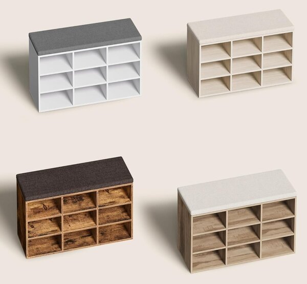 Bancuta cu spatiu depozitare si pantofar Vasagle Alb 78.5x30.3x48 cm