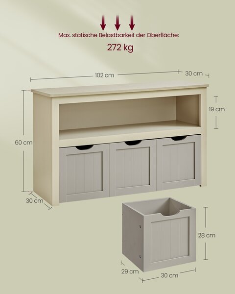 Bancuta cu spatiu depozitare si pantofar Vasagle Bej 102x30x60 cm