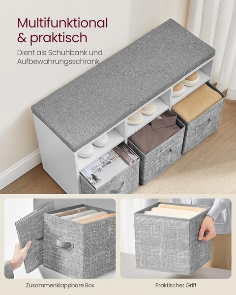 Bancuta cu spatiu depozitare si pantofar Vasagle Gri 87x30.3x48 cm