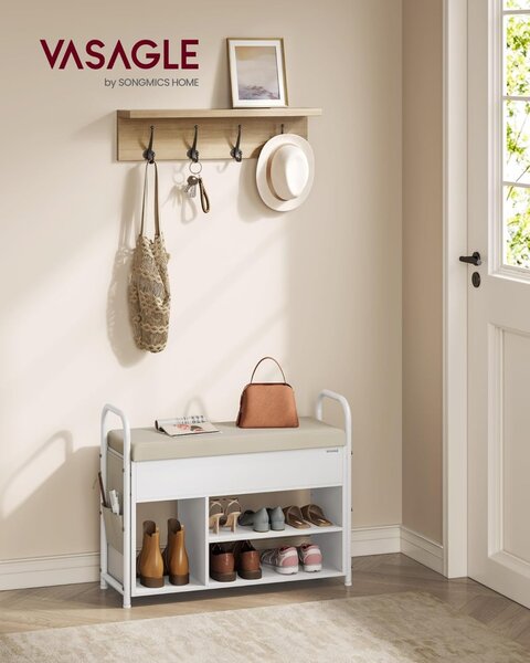 Bancuta cu spatiu depozitare si pantofar Vasagle Alb 80.6x30x62.5 cm