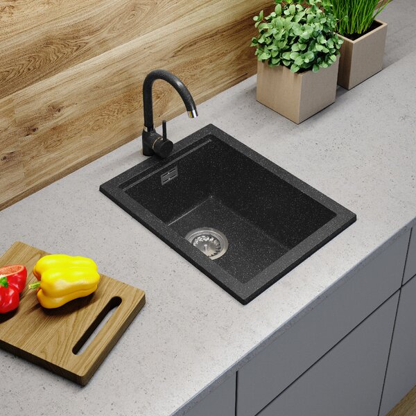 Gamma Decor 3850, chiuvetă granit cu 1 compartiment 380x500x207 mm, negru cu patate, GMA-ZLE000167