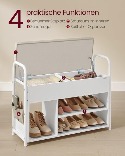 Bancuta cu spatiu depozitare si pantofar Vasagle Alb 80.6x30x62.5 cm