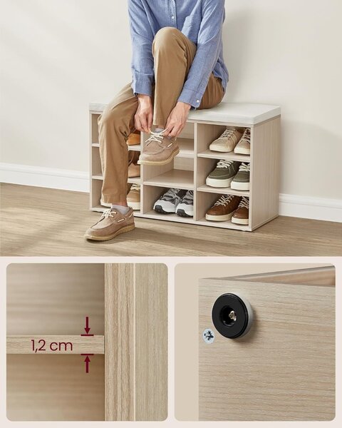 Bancuta cu spatiu depozitare si pantofar Vasagle Alb 78.5x30.3x48 cm