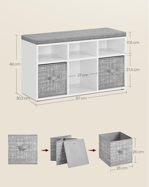 Bancuta cu spatiu depozitare si pantofar Vasagle Gri 87x30.3x48 cm