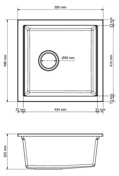 Gamma Decor 4850, chiuvetă granit cu 1 compartiment 480x500x215 mm, negru, GMA-ZLE000156
