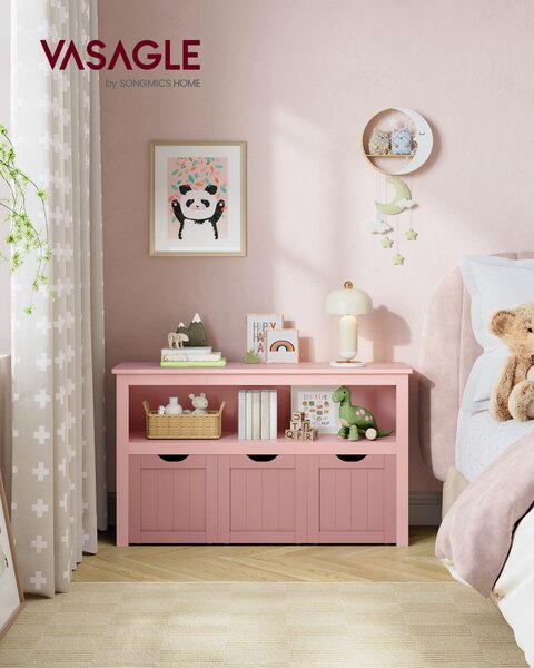 Bancuta cu spatiu depozitare si pantofar Vasagle Roz 102x30x60 cm
