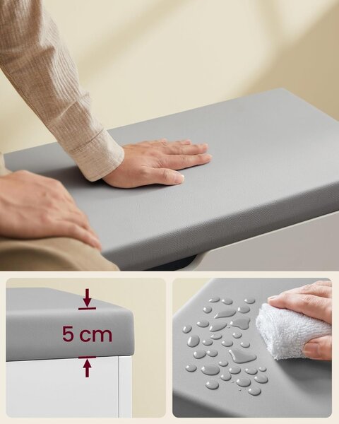 Bancuta cu spatiu depozitare si pantofar Vasagle Alb Gri 60x30x44 cm