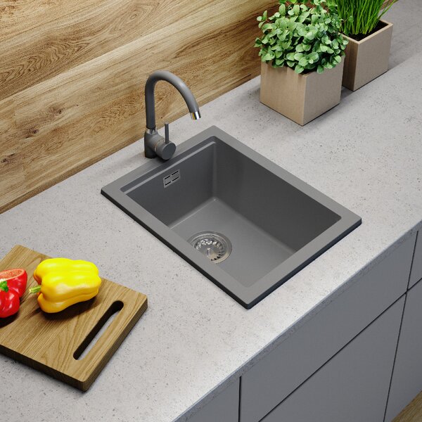 Gamma Decor 3850, chiuvetă granit cu 1 compartiment 380x500x207 mm, gri, GMA-ZLE000163