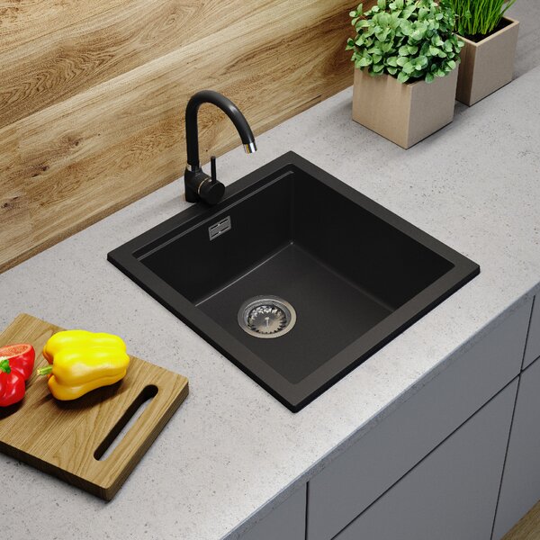 Gamma Decor 4850, chiuvetă granit cu 1 compartiment 480x500x215 mm, negru, GMA-ZLE000156