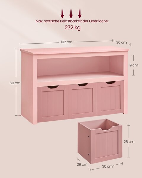 Bancuta cu spatiu depozitare si pantofar Vasagle Roz 102x30x60 cm
