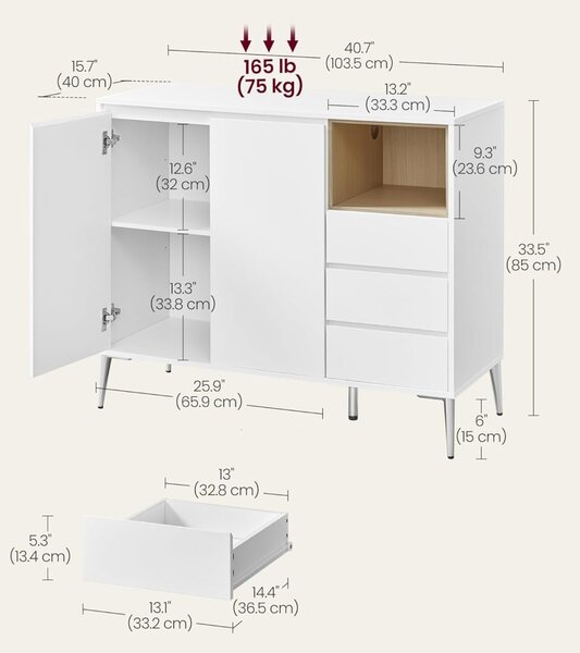 Consola Vasagle Alb 40x103.5x85 cm