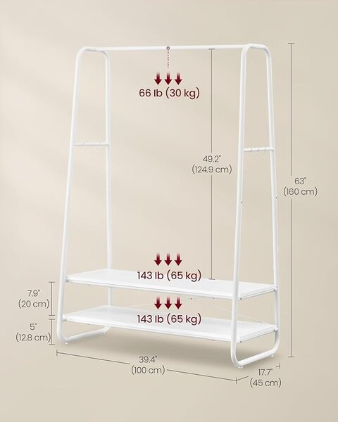 Cuier Vasagle Alb 100x45x160 cm
