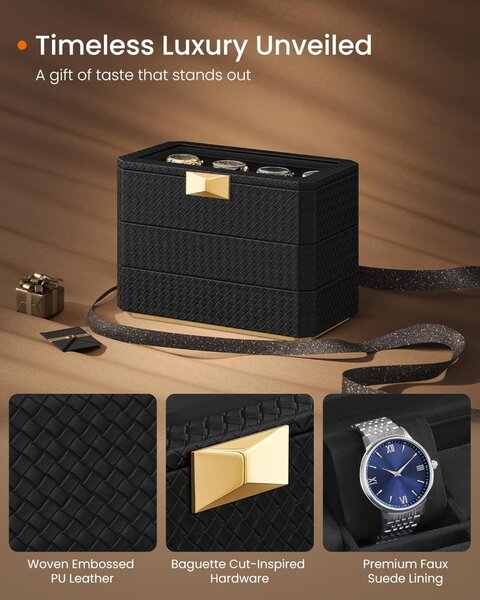 Cutie depozitare ceasuri Songmics Negru 27.2x16.8x20.5 cm