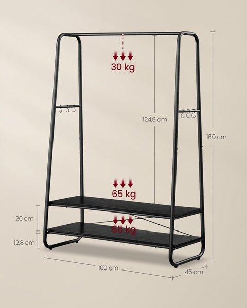 Cuier Vasagle Negru 100x45x160 cm