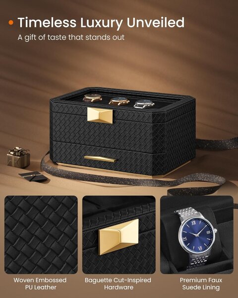 Cutie depozitare ceasuri Songmics Negru 27.3x20.4x14.5 cm