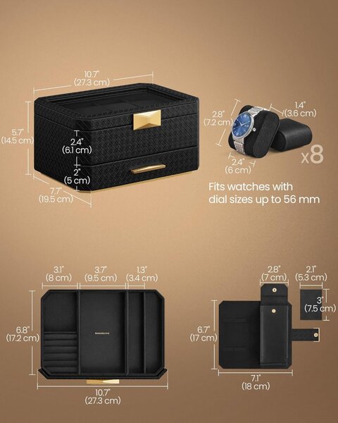 Cutie depozitare ceasuri Songmics Negru 27.3x20.4x14.5 cm