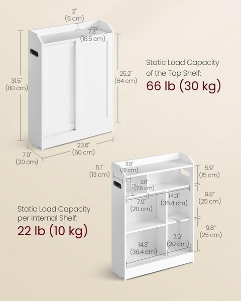 Dulap baie Vasagle Alb 60x20x80 cm