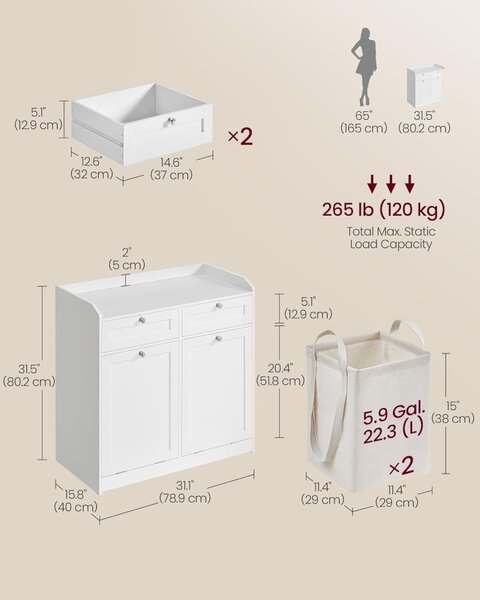 Dulap baie Vasagle Alb 78.8x40x80 cm