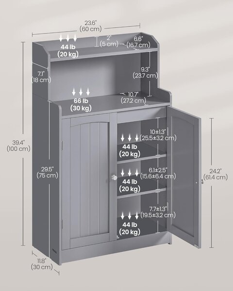Dulap baie Vasagle Gri 60x30x110 cm