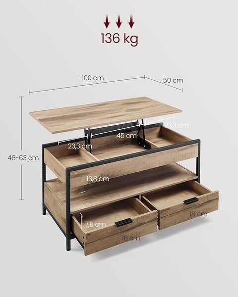 Masuta de cafea extensibila Vasagle Maro 100x50x48 cm