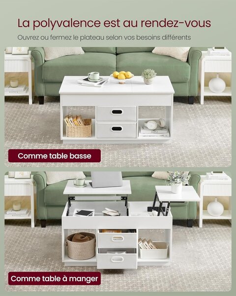 Masuta de cafea extensibila Vasagle Alb 100x50x48.5 cm