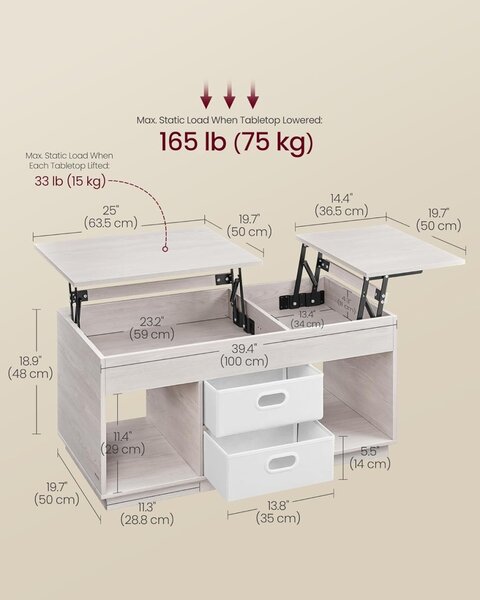 Masuta de cafea Vasagle Bej 100x50x48.5 cm