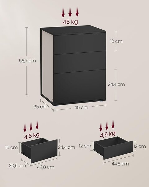 Noptiera Vasagle Gri inchis 45x35x58.7 cm