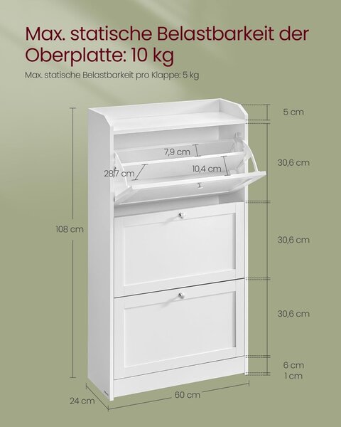 Pantofar Vasagle Alb 60x24x108 cm