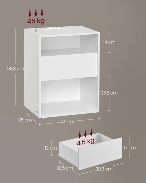 Noptiera cu priza Vasagle Alb 45x35x58.3 cm