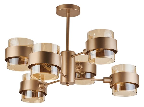 Lustra Klausen Glamy 6 Auriu cu Ambra 60x42 cm, Corp Iluminat Modern Interior cu 6 Surse E14 pentru Living Elegant, Design Luxos Sticla si Metal